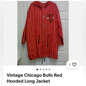 Vintage Chicago Bulls Red -White Striped Hooded Long JACKET 
MENS